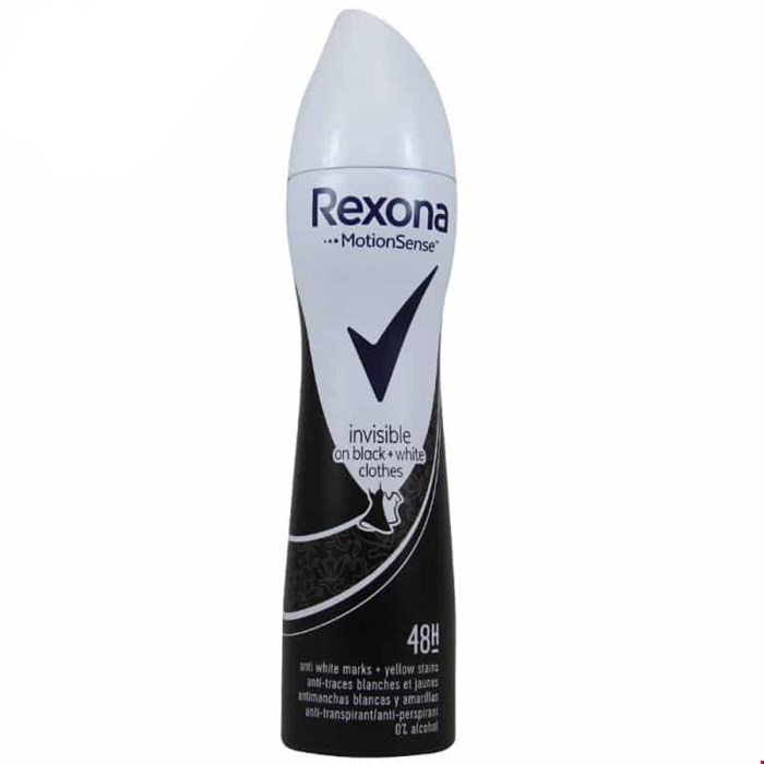 اسپری رکسونا زنانه INVISIBLE BLACK WHITE ماندگاری 48 ساعته 200 میلی Rexona